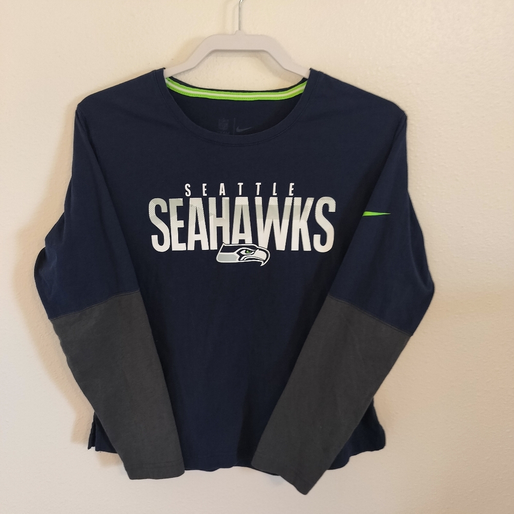 NFL/Nike Seattle Seahawks Long Sleeve Tshirt Navy/Gray‎ Size M Team Pride Sporty